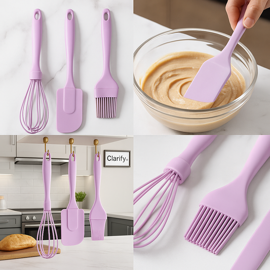 3 Pcs Silicone Kitchen Utensil Set – Whisk, Spatula & Brush