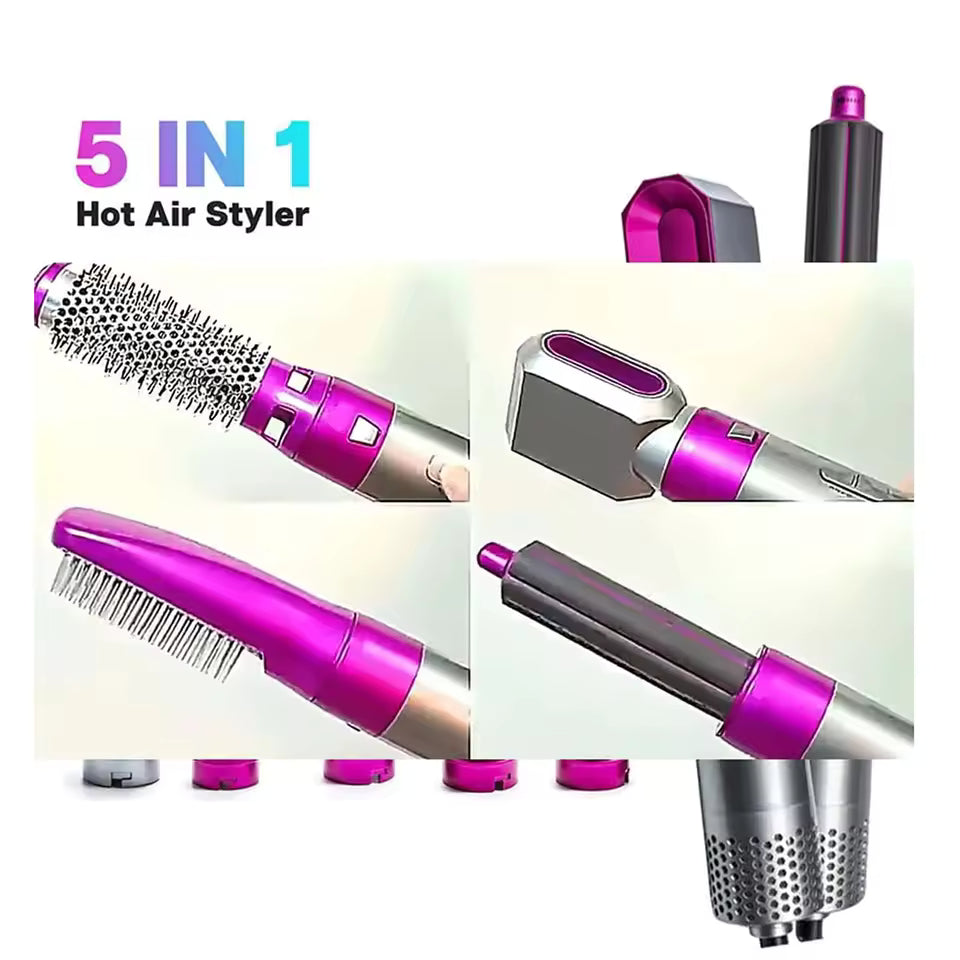 Clarify.pk 5 in 1 hot air brush for hairs with multiple detachable styling attachments in pink and silver