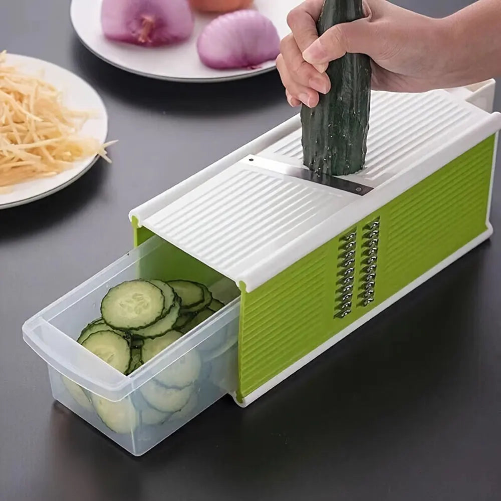 Clarify.pk 5-in-1 kitchen slicer for vegetables slicing cucumber with green and white design