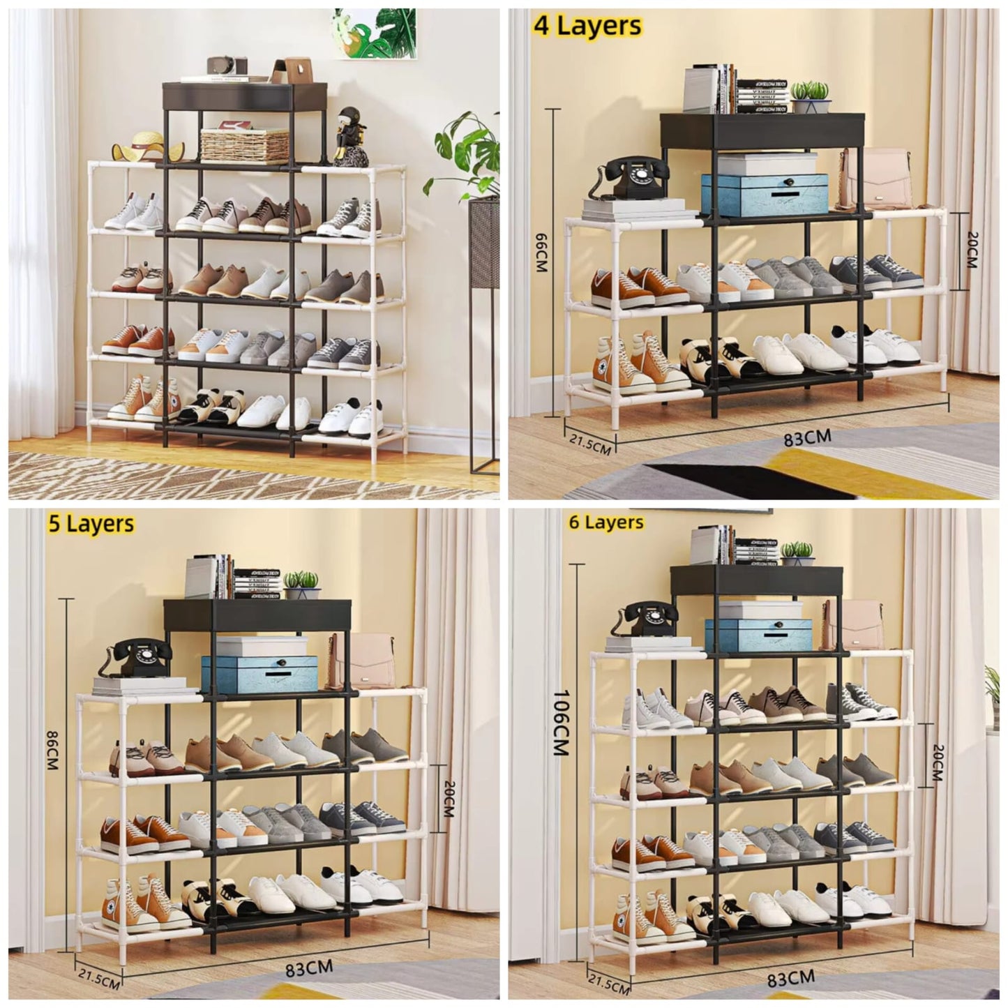 5 - Layer Double Row Shoe Rack – Large Capacity Storage Organizer - Clarify.pk