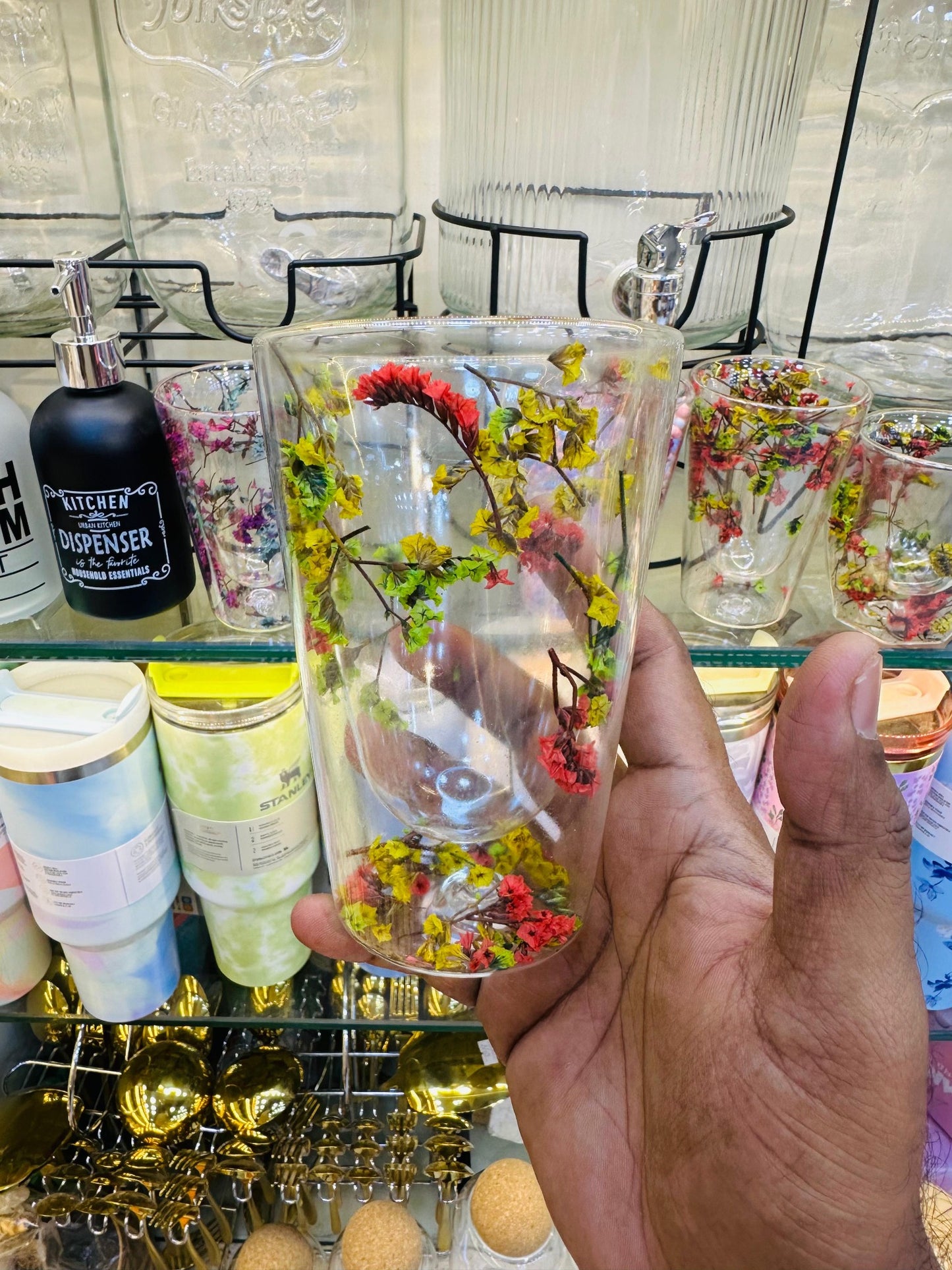 Elegant Double-Layer Floral Glass Cup – Heat-Resistant Drinkware