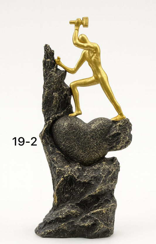 Golden Man on Rock Statue – Modern Fiber Decorative Sculpture