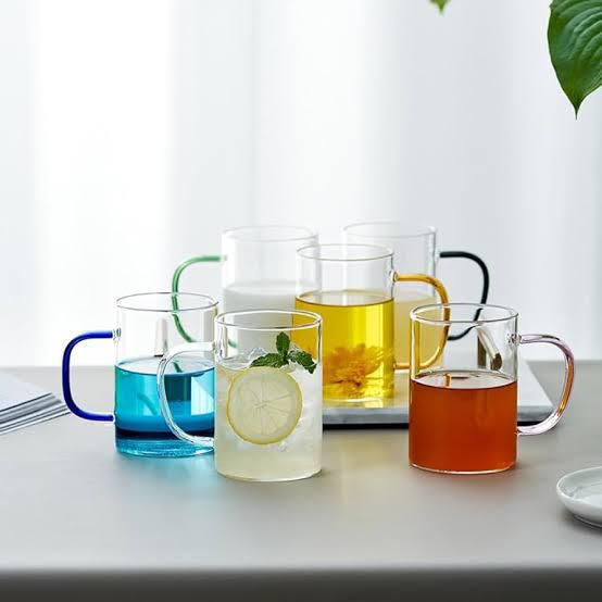 Set of 6 Heat Resistant Borosilicate Glass Cups – 330ml MultiColor