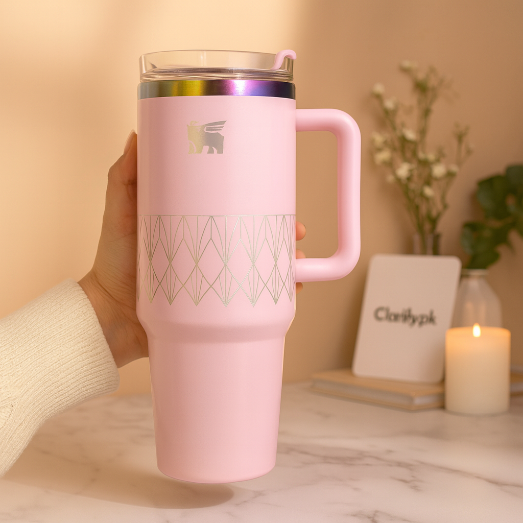 40oz Glossy Stainless Steel Tumbler – 1200ml Stanley Style Drinkware