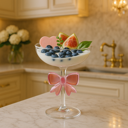 Luxury Glass Dessert Cup with Pink Bow Stem