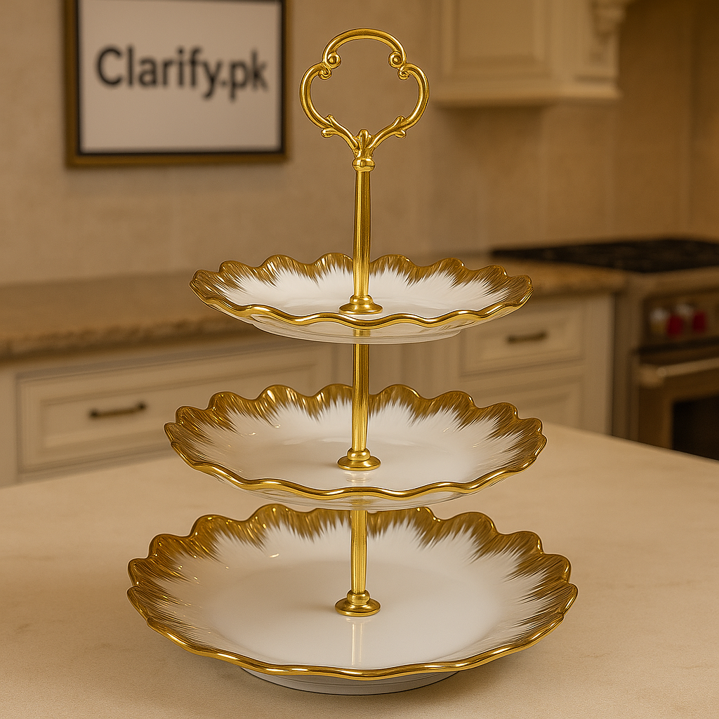 Ceramic 3-Tier Cake Stand – Foldable Dessert & Snack Display Tray