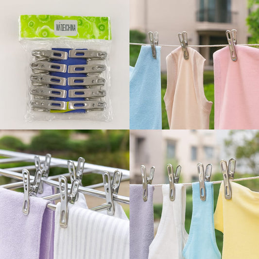 Pack of 12 Stainless Steel Cloth Pins – Durable Laundry Clips
