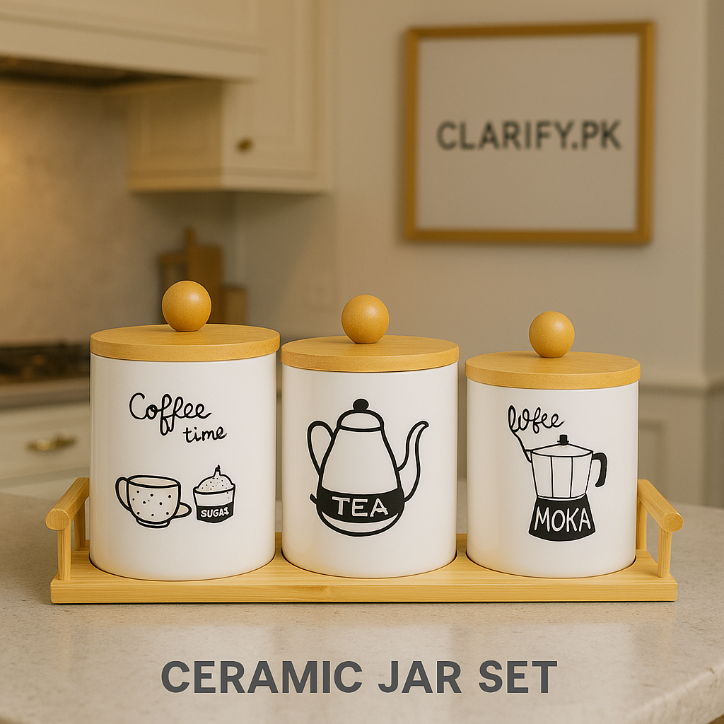 Luxury 3 Pcs Ceramic Storage Jar Set – Airtight Bamboo Lid Containers