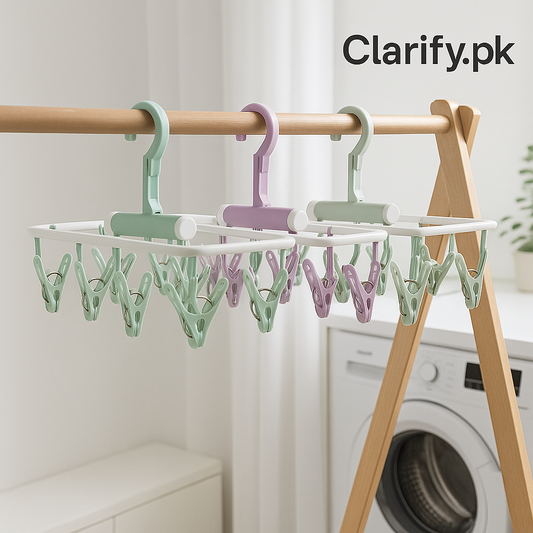 Foldable Laundry Drying Hanger with Multi Clips