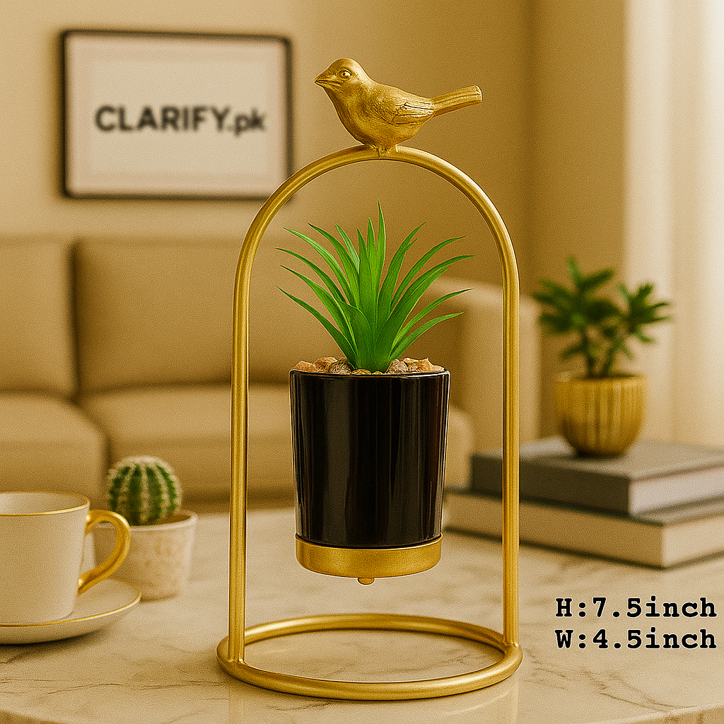Golden Bird Metal Plant Pot - Luxury Table Decoration
