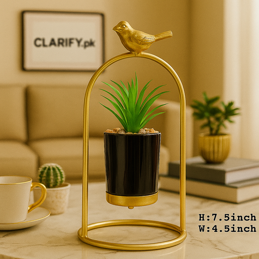 Golden Bird Metal Plant Pot - Luxury Table Decoration