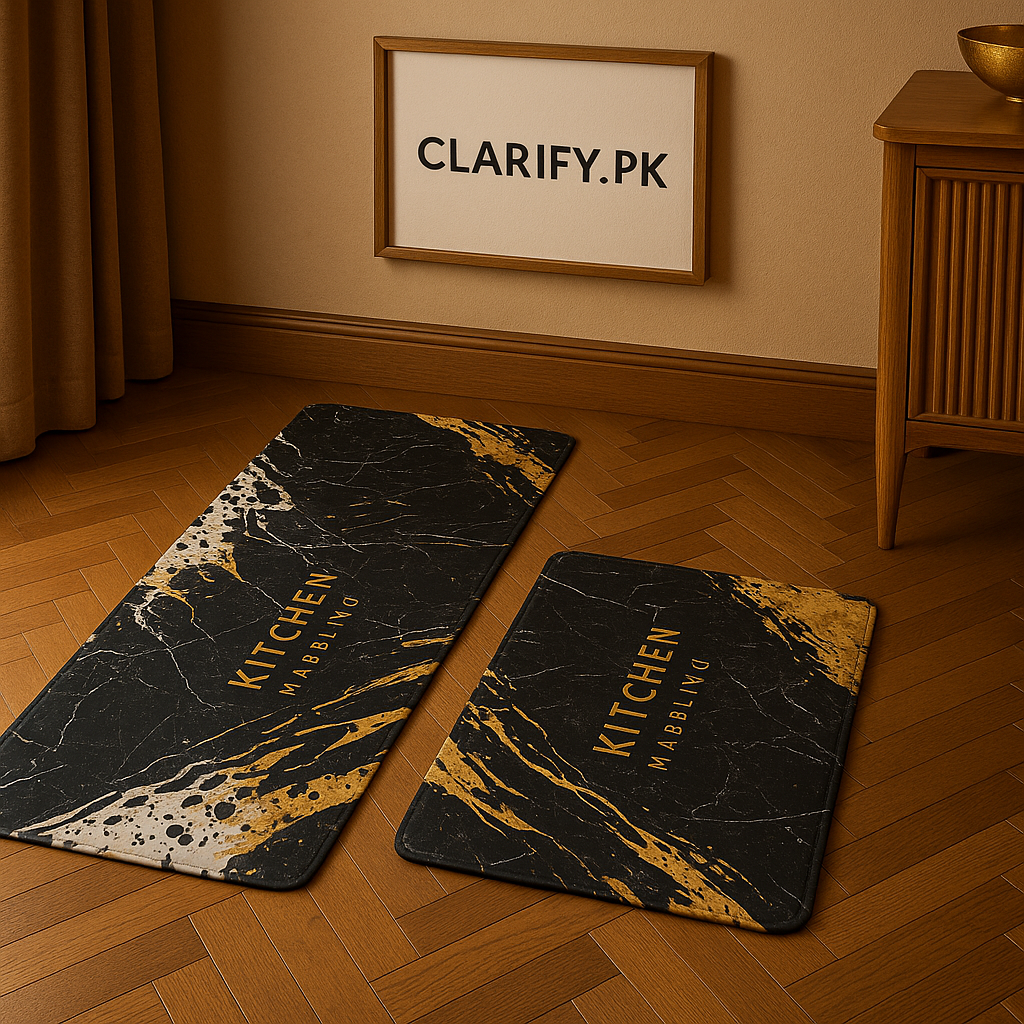Luxury Black Marble Kitchen Mat Set – 2 Pieces Set