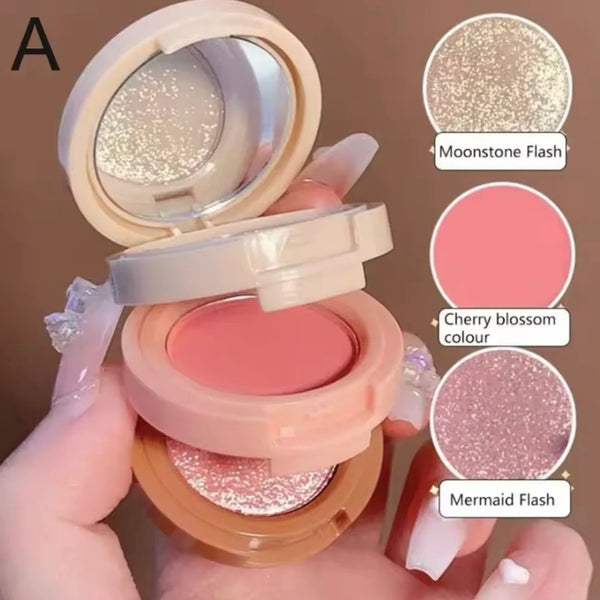 3-in-1 Cutest Hudamoji Mini Blush & Highlighter Set with Pearly Finish.