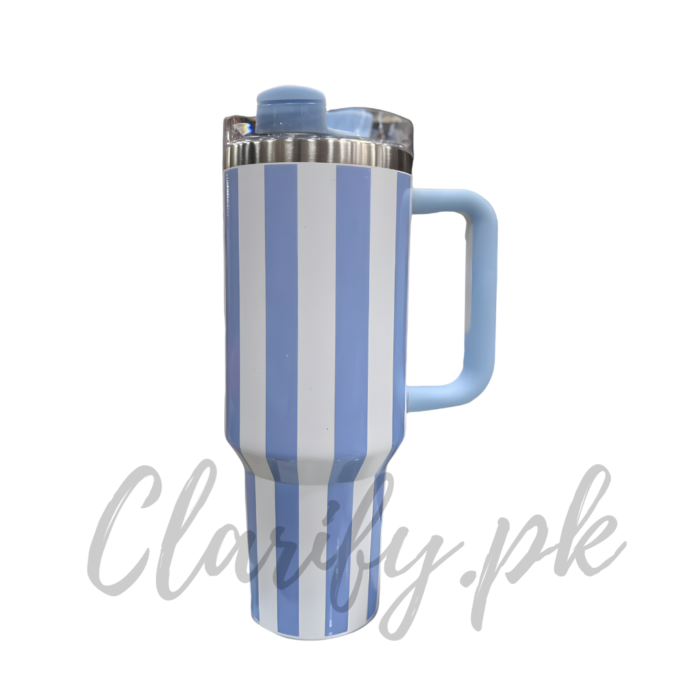 Premium Sky Blue Stripe 40oz Tumbler – 1200ml Water Bottle