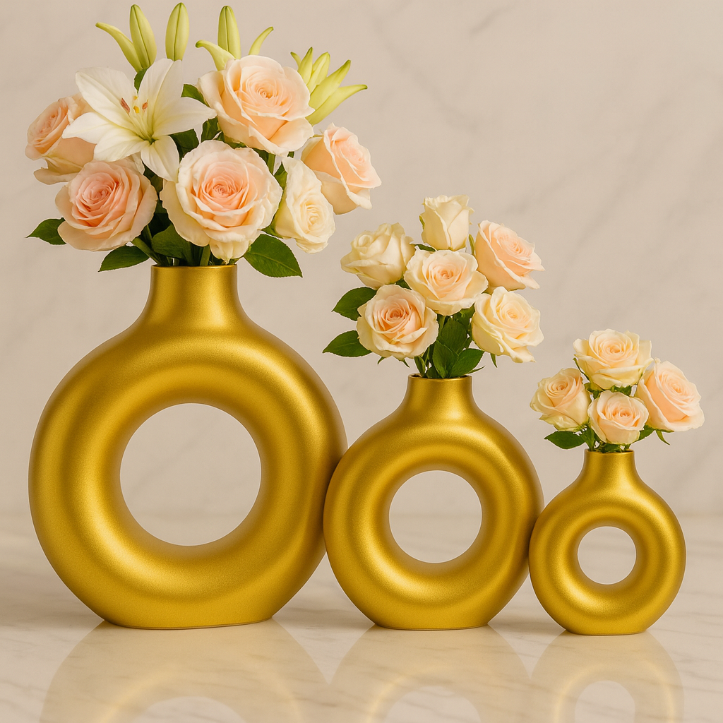 Donut Flower Vase Set – 3 Pcs Modern Hollow Vases