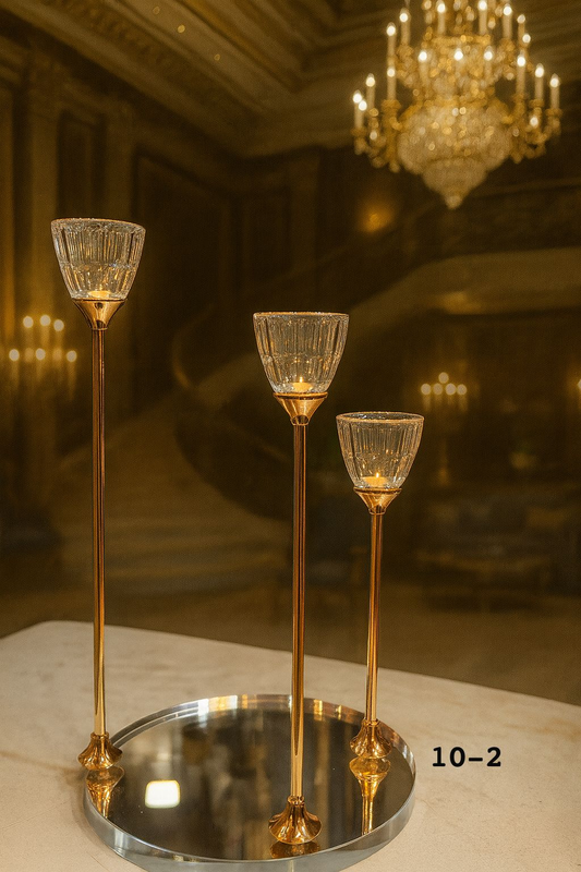 Premium 3pcs Crystal Base Candle Stands – Elegant Home Decor