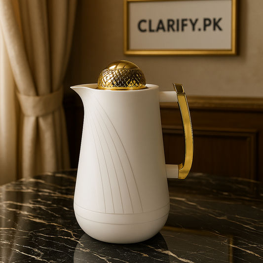 Elegant White & Gold Insulated Thermos – 1 Liter