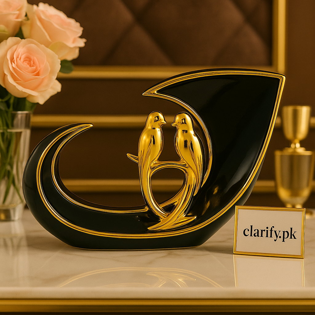 Golden Lovebirds Showpiece – Elegant Decorative Figurine