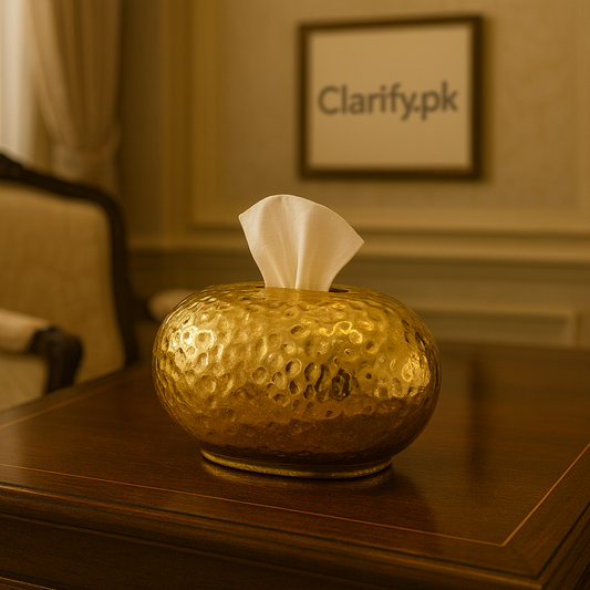 Round Hammered Gold Luxury Tissue Box – Premium Edition