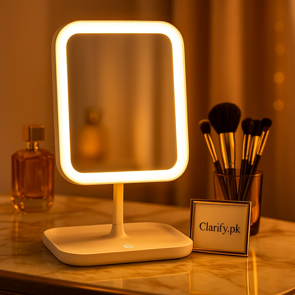 Square Round Mirror – 3 Modes LED Light, Rechargeable