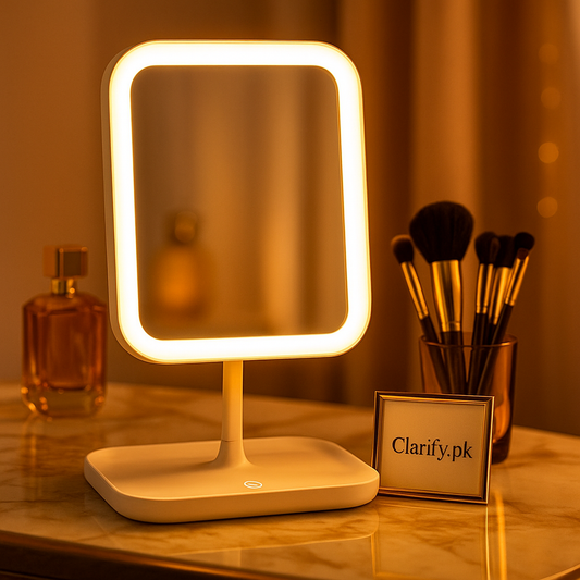 Square Round Mirror – 3 Modes LED Light, Rechargeable
