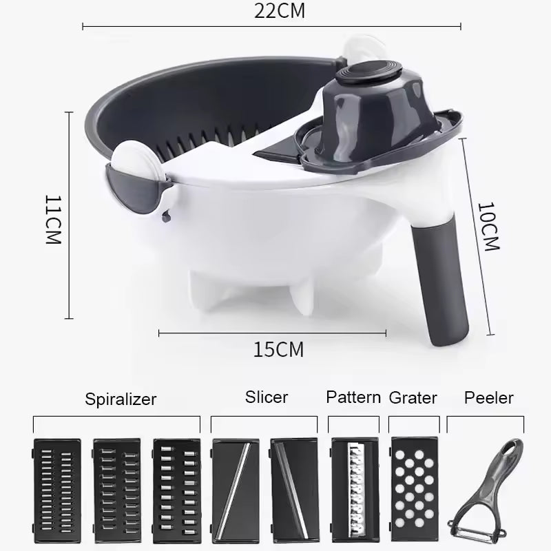 Clarify.pk 6 in 1 kitchen chopper and grater with spiralizer slicer pattern grater and peeler in white and black