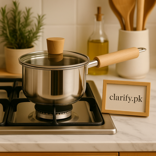 Stainless Steel Saucepan – 18cm Cook Pot with Wooden Handle & Glass Lid