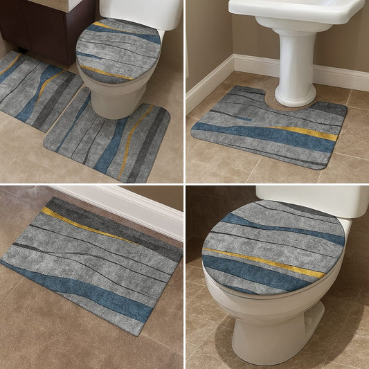 3-Piece Bathroom Mat Set – Modern Absorbent Floor Rugs with Toilet Lid Cover