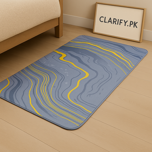 Anti-Slip Rubber Mat – Grey & Yellow Wave Print Floor Rug (58 x 118 cm)