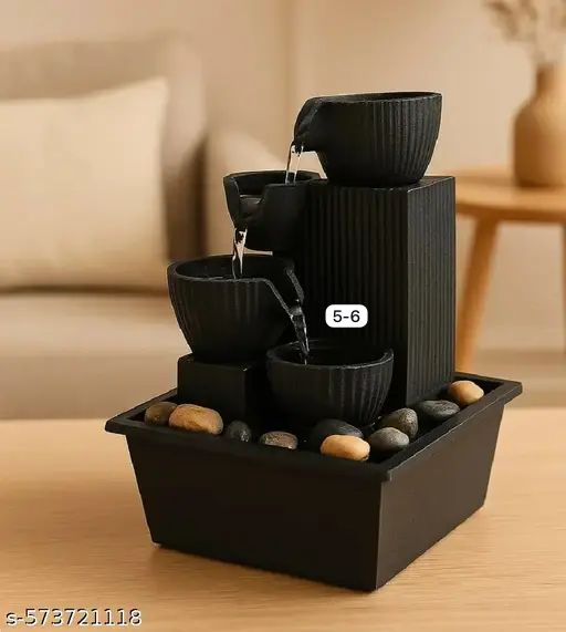 Mini Black Pot Fountain – Electric Indoor Waterfall with LED Light (Small)