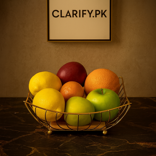 Luxury Golden Wire Fruit Basket with Wooden Base