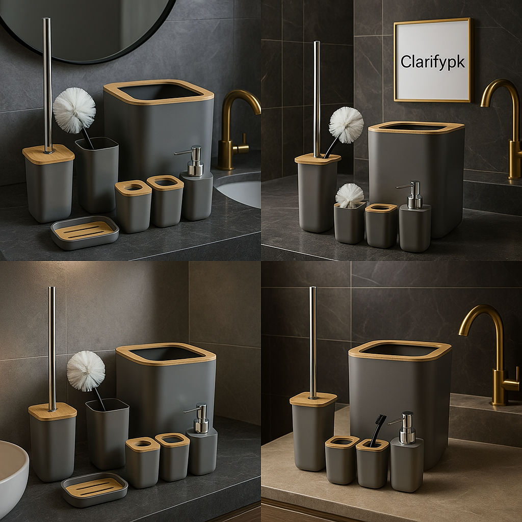 Premium Grey 6 Pcs Bathroom Set – Elegant Accessories