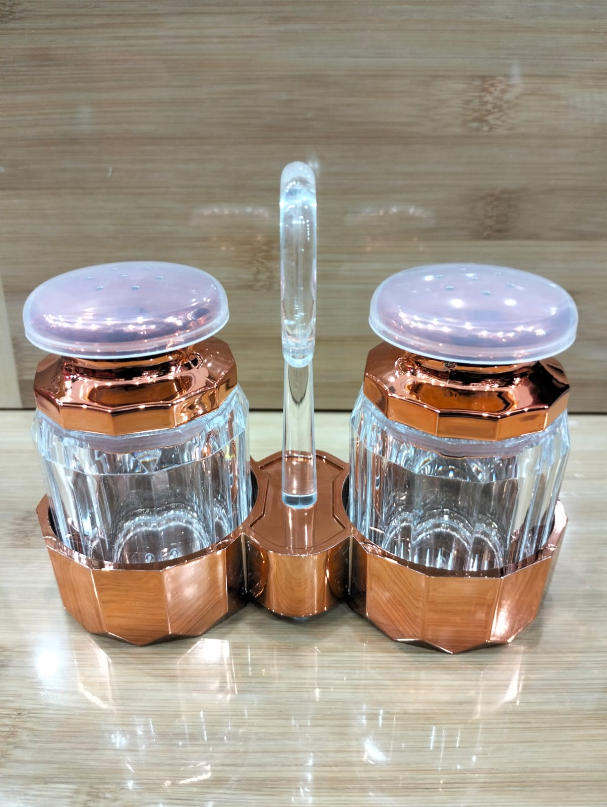 Modern 2-Piece Acrylic Seasoning Set – Rose Gold Finish with Stand