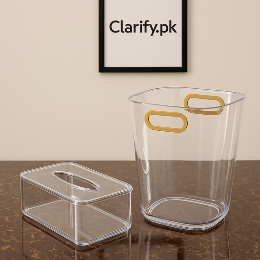 Acrylic Tissue Box & Dustbin Set – Modern Home Organizer