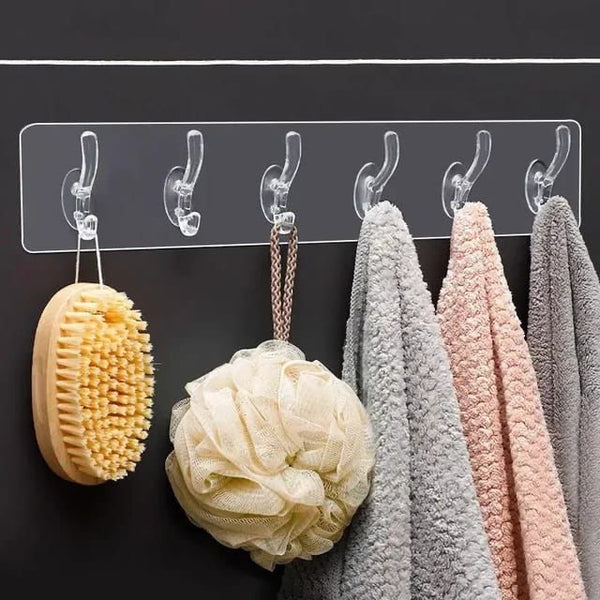 6 Transparent Wall Hooks For Kitchen Bathroom Organizer, Strong Self Adhesive Door Wall Hanger, Towel Key Holder.