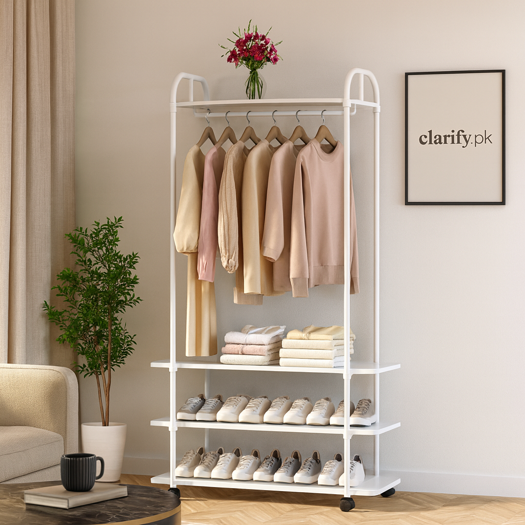 3-Layer Multifunctional Cloth Stand with Shoe Rack