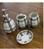 4Pcs Luxury Bath Set – Black & White Bathroom Accessories