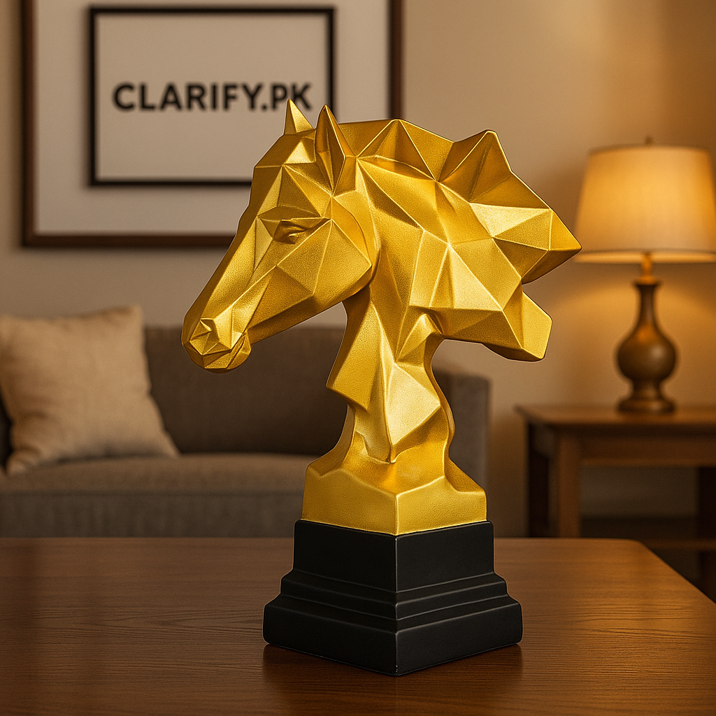 Golden Horse Face Sculpture – Luxury Home & Office Décor Showpiece
