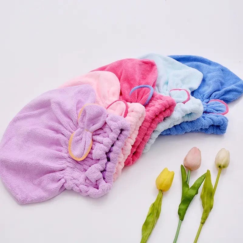 Microfiber Bowknot Towel Wrap, Quick Hair Drying Bath Towel, Spa Bowknot Wrap Towel Hat, Cap for Bath Bathroom, Comfortable Bath Spa Cap, Turban for Drying Curly Long Thick Hair, Highly Absorbent Hair Drying Towel