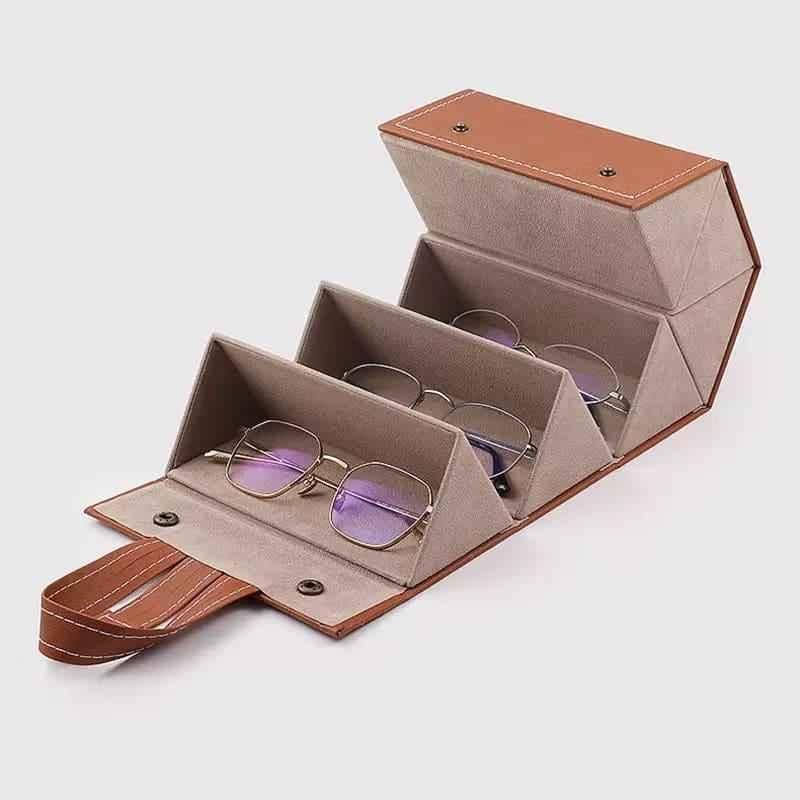 Foldable 5-Slot PU Leather Eyewear Travel Organizer.