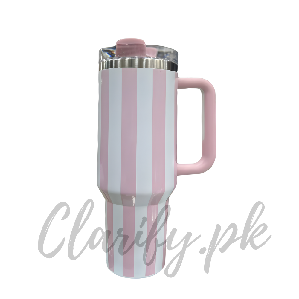 Premium Pink Stripe 40oz Tumbler – 1200ml Water Bottle