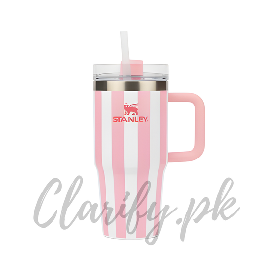 Stanley Style Pink Striped Tumbler – Premium Quality