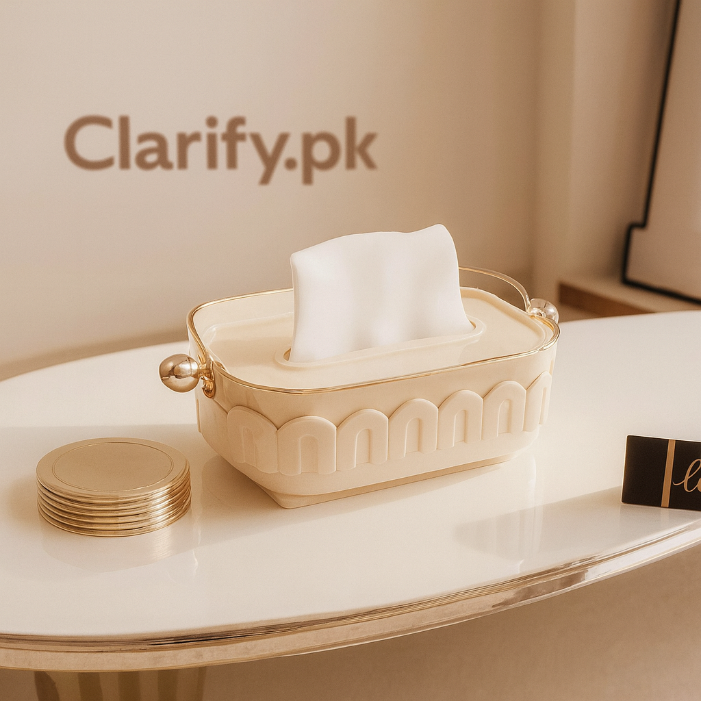Royal Cream-Gold Tissue Holder with Crystal Side Knobs