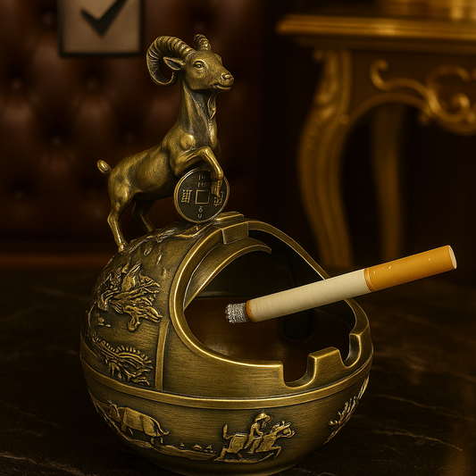 Metal Round Cigarette Ashtray – Ram Sculpture Design