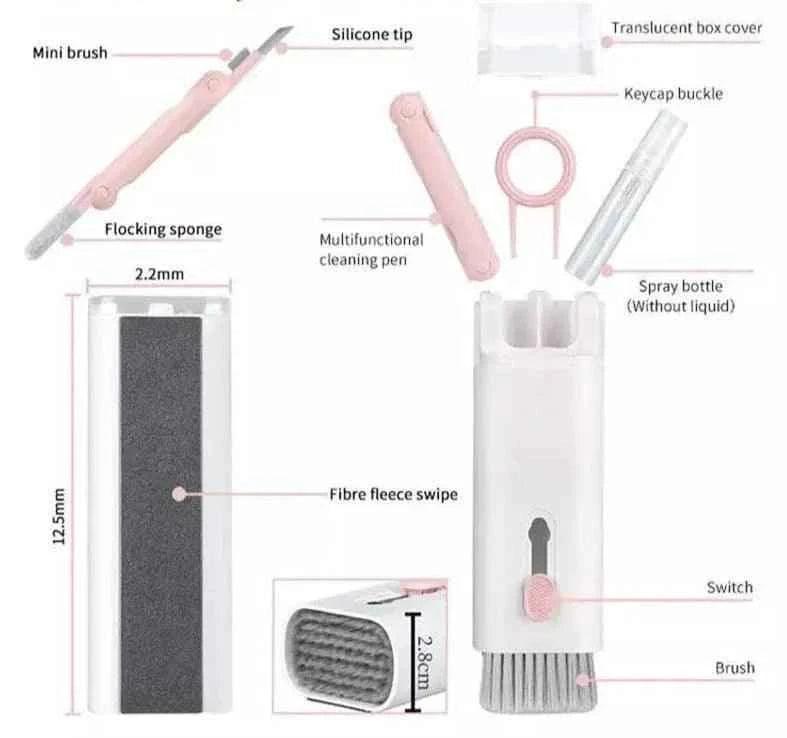 Clarify 7 in 1 keyboard cleaning kit with multifunctional cleaning pen, mini brush, spray bottle, and fibre fleece swipe