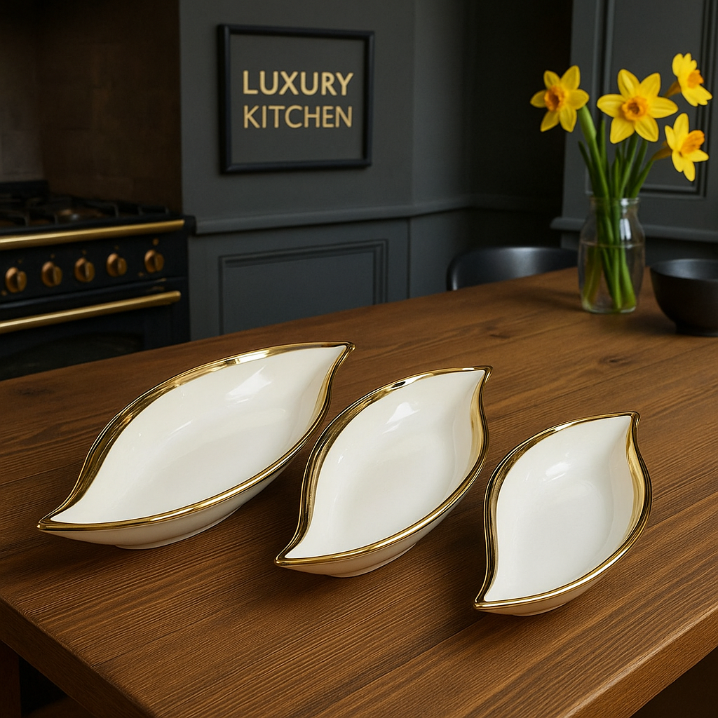 Porcelain Leaf Platters - Premium 3-Piece Serving Dish Set