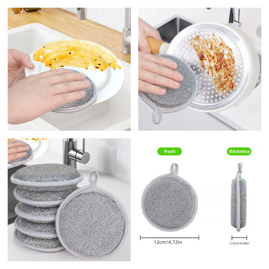 Pack of 2 Silver Wire Round Sponges – Durable Kitchen Scrubber