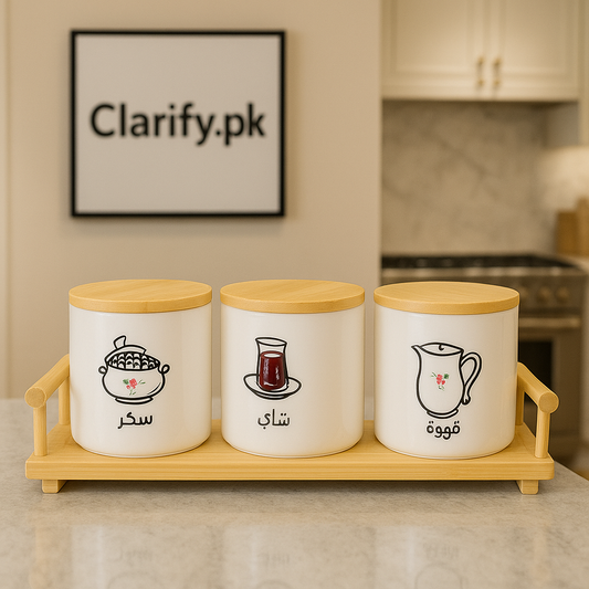 Elegant Arabic Ceramic Canister Set – 3 Pcs Kitchen Storage Jars