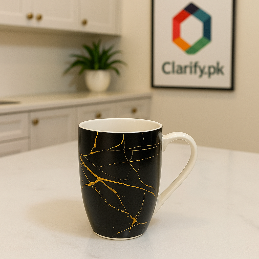 Luxury Marble Pattern Ceramic Mug – Black with Golden Streaks