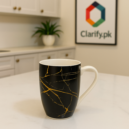 Luxury Marble Pattern Ceramic Mug – Black with Golden Streaks